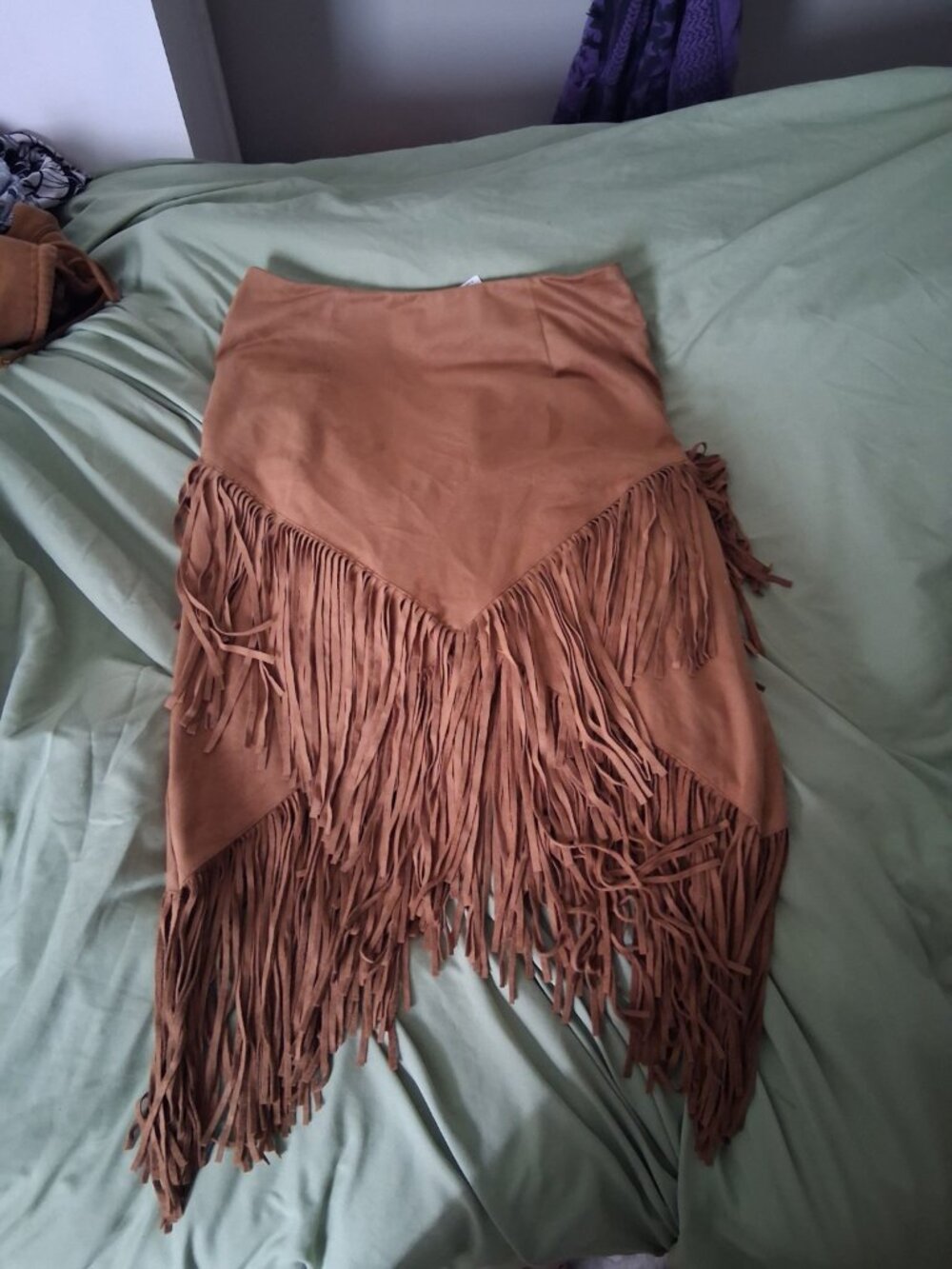 NWT Chico's Brown Suede Fringe Midi Skirt Size 1 Retail $129